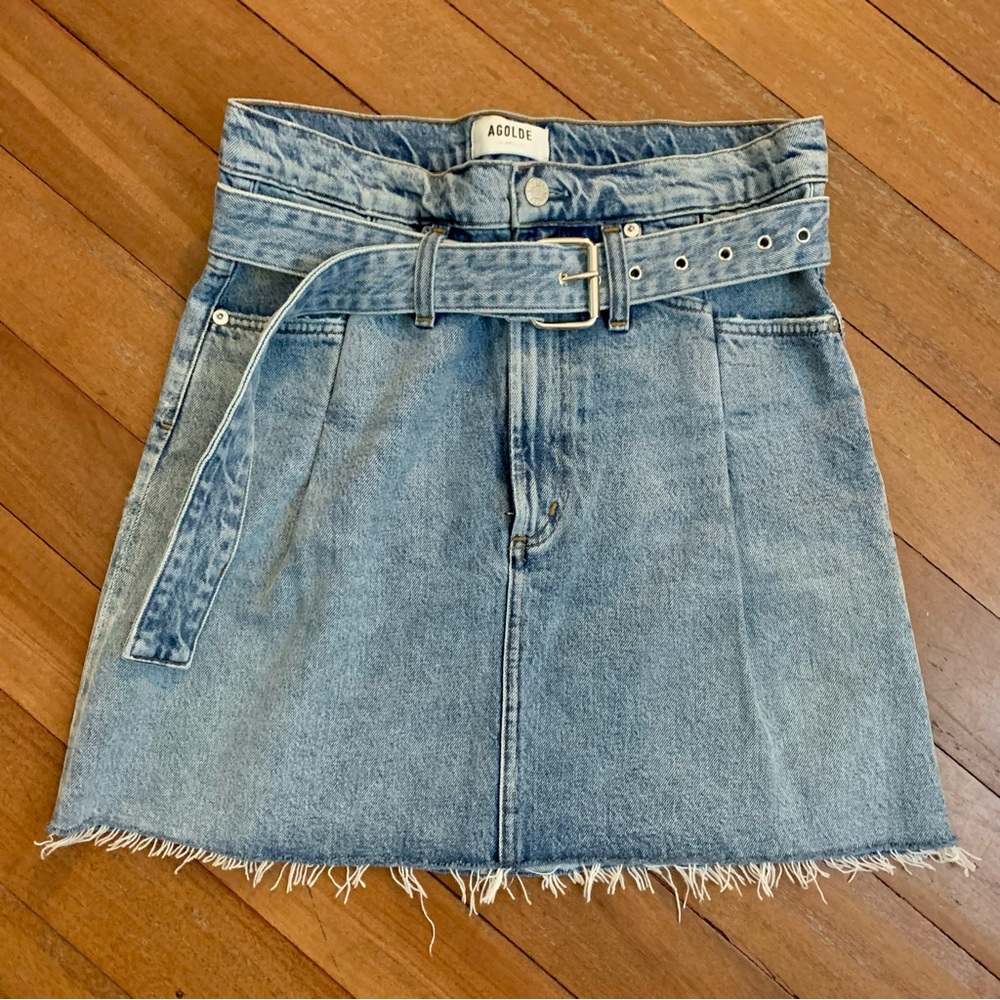 Agolde Reworked 90’s Denim Skirt Cinched High Rise A-Line